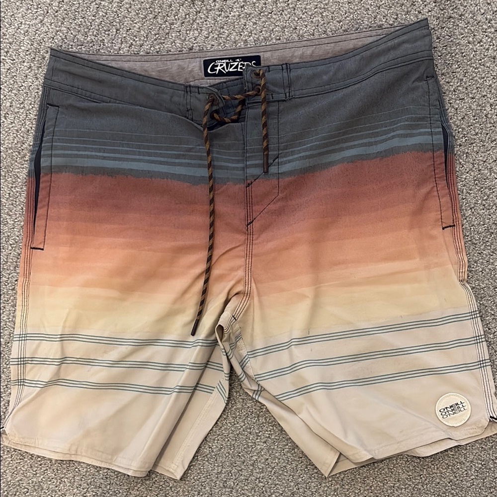 O'Neill Gray and Orange Board Shorts Quick-Dry Swimwear